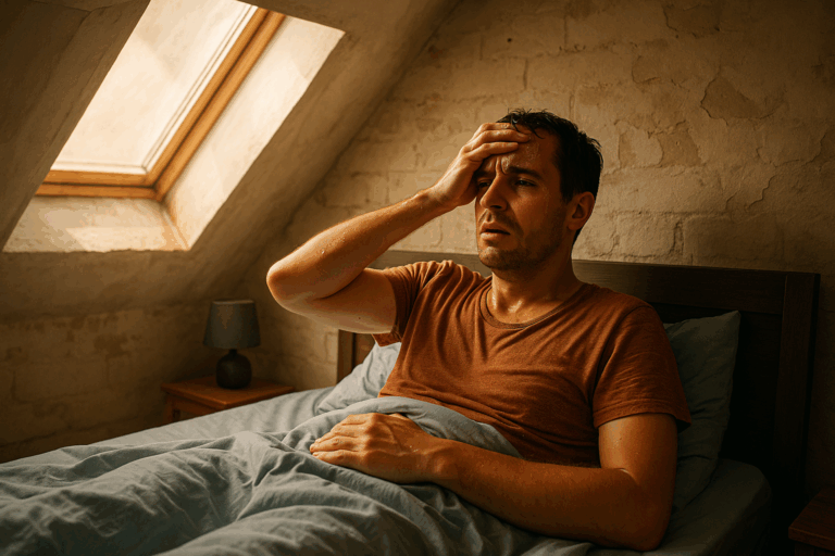 Man slapend op zolderkamer